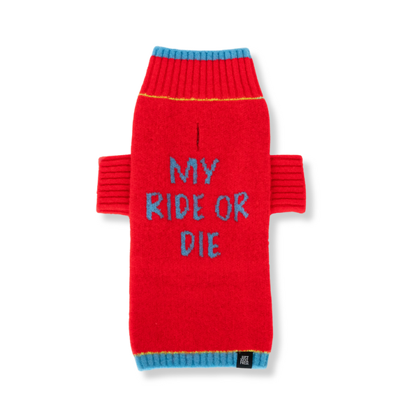 JUST FRED. Ride or Die Knit Dog Sweater.