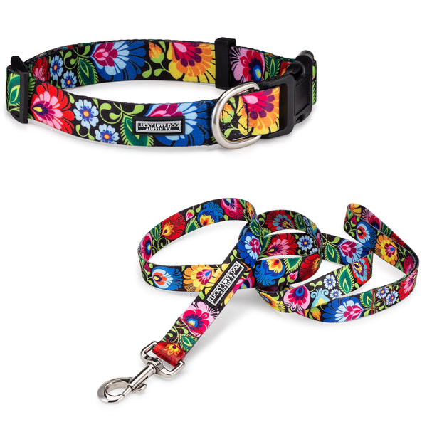 LuckyLoveDog Blackbird Dog Collar and Leash