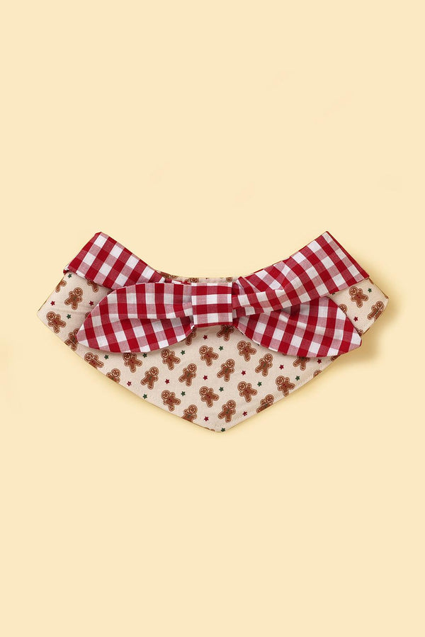 Christmas Morning Gingerbread Man Gingham Print Handmade Dog Bandana