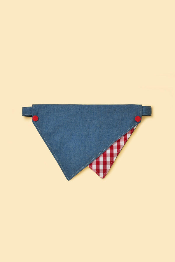 Park Day Denim Gingham Print Handmade Dog Bandana