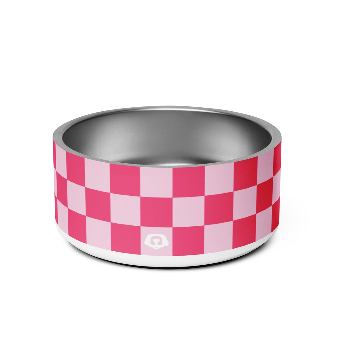 Checker Bubblegum Pink Dog Bowl - Wūforia