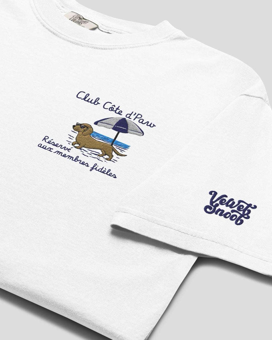 Club Côte d’Paw Embroidered Comfort Color T-Shirt – Mens/Womens T-Shirts by Velvet Snoot