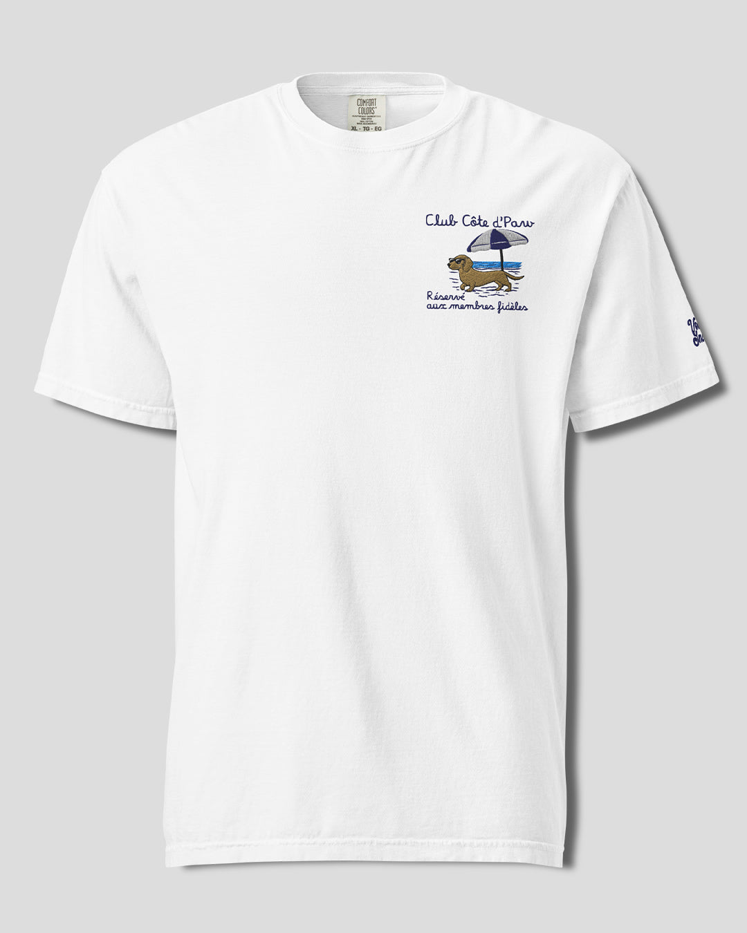 Club Côte d’Paw Embroidered Comfort Color T-Shirt – Mens/Womens T-Shirts by Velvet Snoot