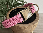 Cobra Braid in Pink & White Stripes - Handmade Dog Collar – Dog Collars by Pawsh Pup Co.