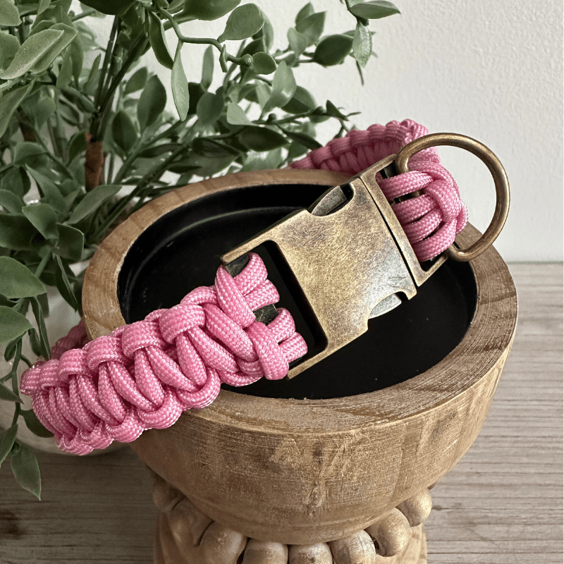 Cobra Braid in Pink & White Stripes - Handmade Dog Collar – Dog Collars by Pawsh Pup Co.
