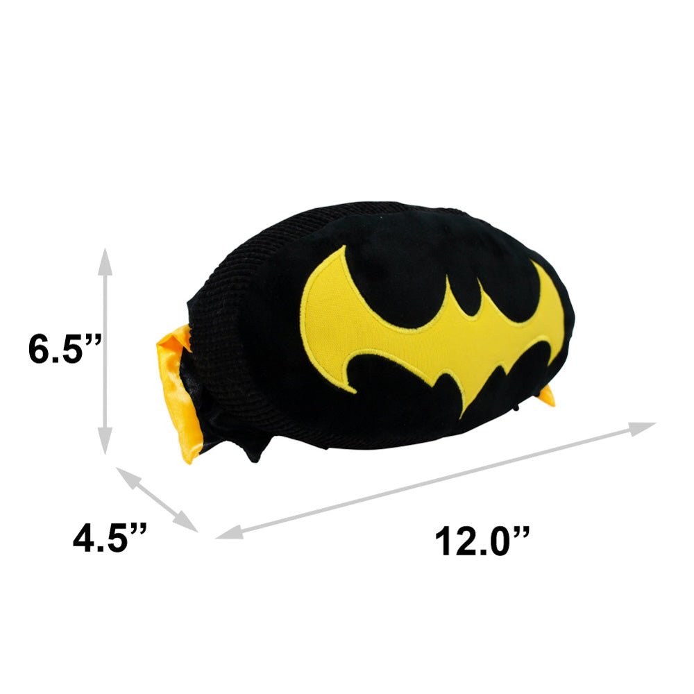 DC Comics - Legion of Super-Pets Batman Dog Ace The Bat Hound Bat Logo Cape Black Yellow Plush Squeaky Dog Toy - Wūforia