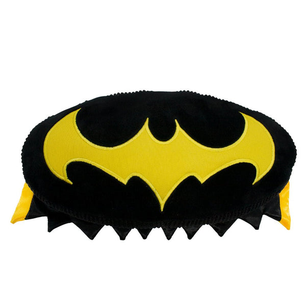 DC Comics - Legion of Super-Pets Batman Dog Ace The Bat Hound Bat Logo Cape Black Yellow Plush Squeaky Dog Toy - Wūforia