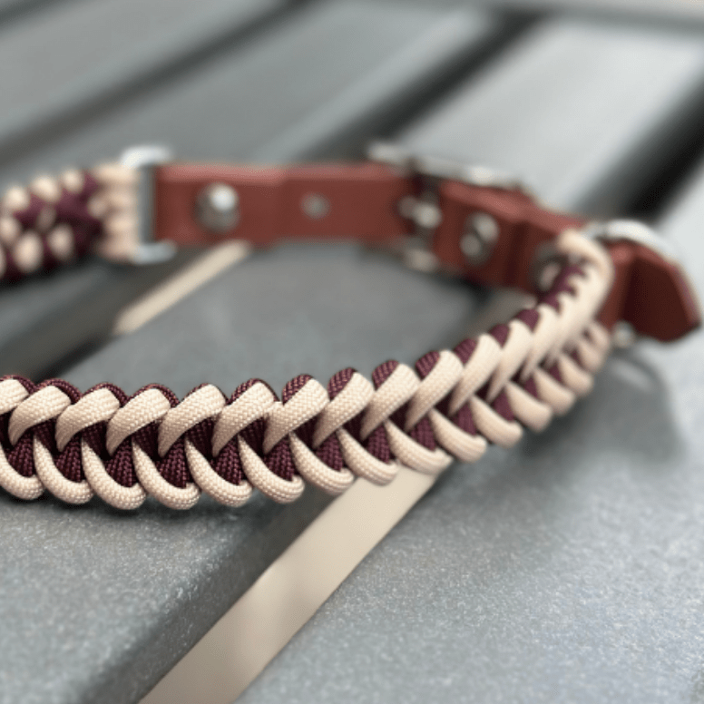 Fishtail Hand Braided Dog Collar in Burgundy & Cream – Dog Collars by Pawsh Pup Co.