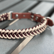 Fishtail Hand Braided Dog Collar in Burgundy & Cream – Dog Collars by Pawsh Pup Co.