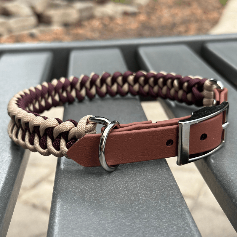 Fishtail Hand Braided Dog Collar in Burgundy & Cream – Dog Collars by Pawsh Pup Co.