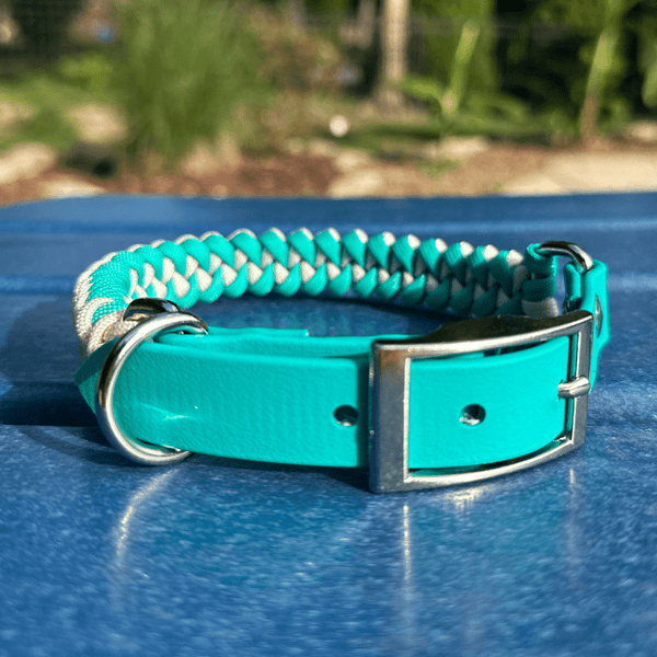 Fishtail Hand Braided Dog Collar in Teal & Cream – Dog Collars by Pawsh Pup Co.