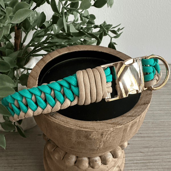 Infinity Braid in Teal & Light Tan - Handmade Dog Collar – Dog Collars by Pawsh Pup Co.
