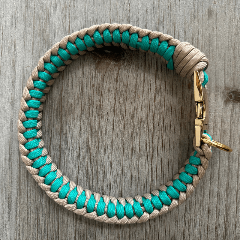 Infinity Braid in Teal & Light Tan - Handmade Dog Collar – Dog Collars by Pawsh Pup Co.