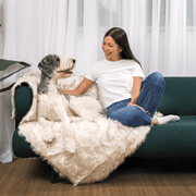 PupCloud Human - Size Dog Bed + Matching Waterproof Blanket Bundle - White with Brown Accents – Bundles by Paw.com