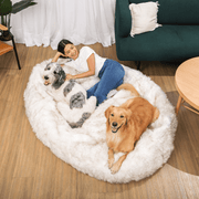 PupCloud Human - Size Dog Bed + Matching Waterproof Blanket Bundle - White with Brown Accents – Bundles by Paw.com