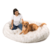 PupCloud Human - Size Dog Bed + Matching Waterproof Blanket Bundle - White with Brown Accents – Bundles by Paw.com
