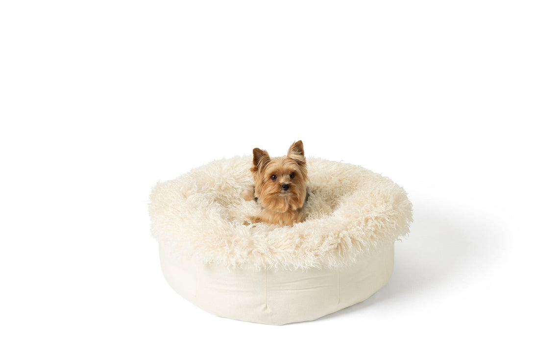 PupPouf Luxe Faux Fur Donut Dog Bed - Plush Sheep Ivory – Dog Beds by Paw.com