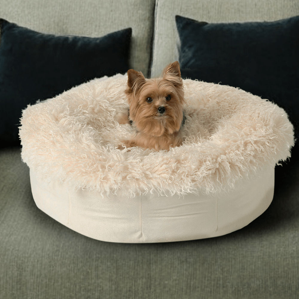 PupPouf Luxe Faux Fur Donut Dog Bed - Plush Sheep Ivory – Dog Beds by Paw.com