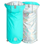 Reversible Elasto - Fit Dog Raincoat - Neon Aqua with Iridescent – Jackets & Coats by GF Pet.us