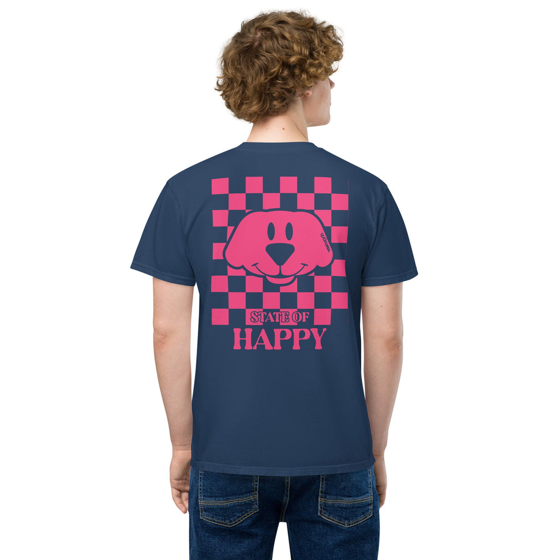 State Of Happy Pink Check Pocket T-Shirt – Mens/Womens T-Shirts by WUFORIA