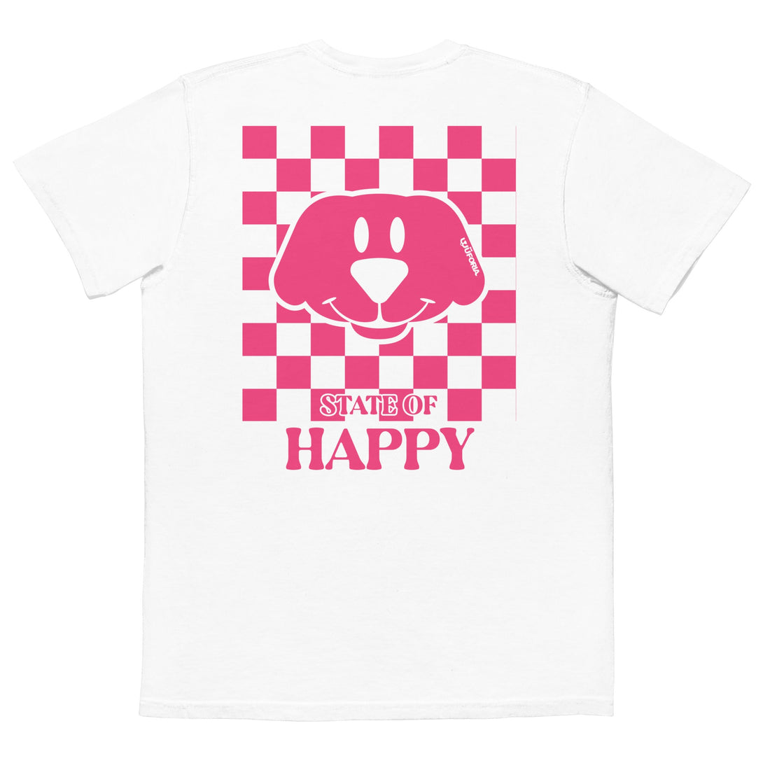 State Of Happy Pink Check Pocket T-Shirt – Mens/Womens T-Shirts by WUFORIA