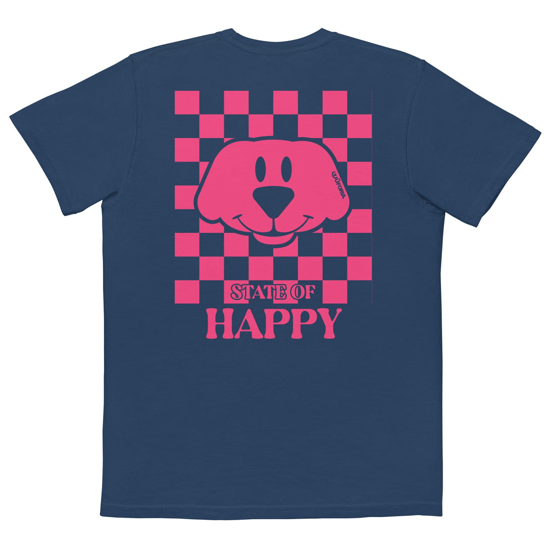 State Of Happy Pink Check Pocket T-Shirt – Mens/Womens T-Shirts by WUFORIA