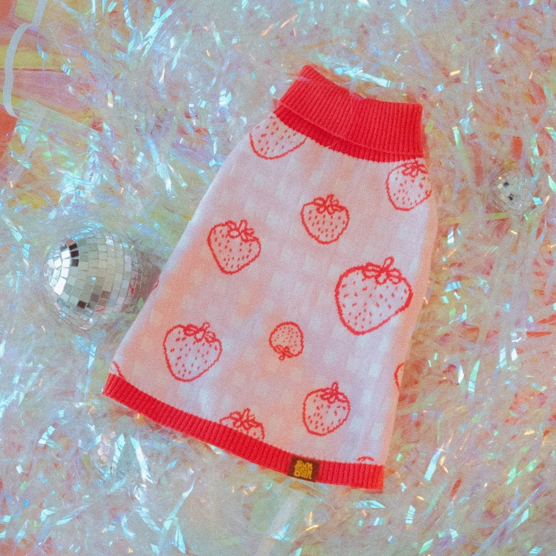 Strawberry Knitted Dog Sweater – Sweaters & Hoodies by Sunbean